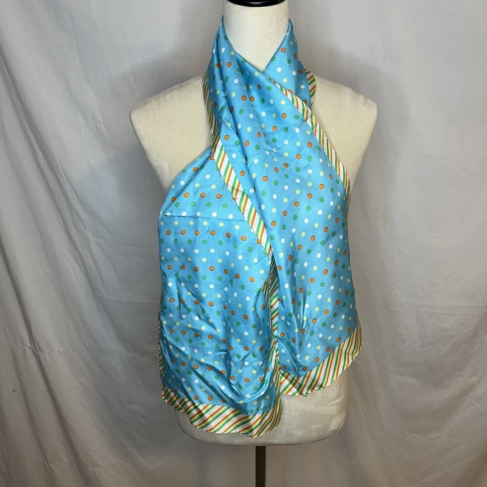 Vtg Harve Bernard Scarf Stripe Polka Dot Blue Green Orange Yellow White Classic